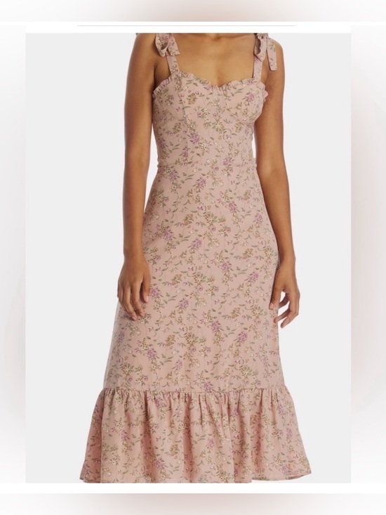o.p.t Dresses & Skirts - Women’s Pink Floral Tie-Shoulder Midi Dress Summer Feminine Flowly Casual